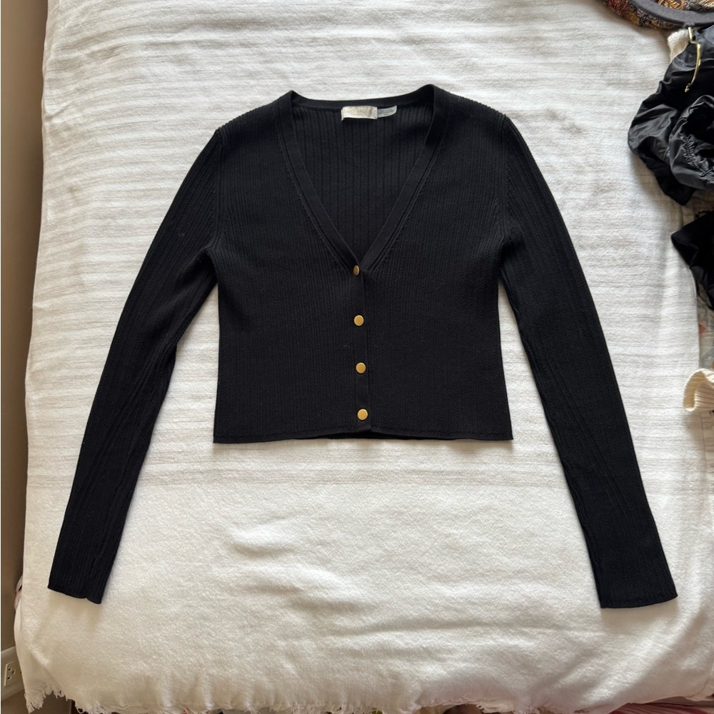 Ramy Brook Black Cardigan with Gold Buttons